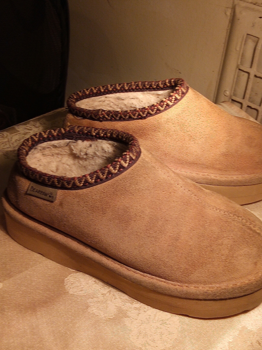 BEARPAW Martis Women's Suede Platform Slipper Clogs Iced Coffee Tan Size [2]